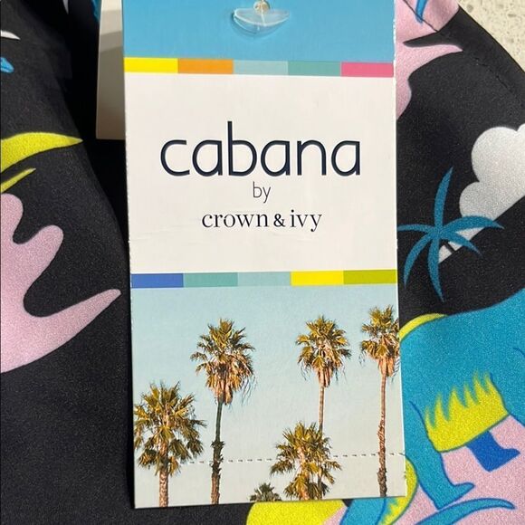 NWT Cabana by Crown & Ivy Black Shorts with Colorful Dinosaur Design Mens L - Picture 2 of 11